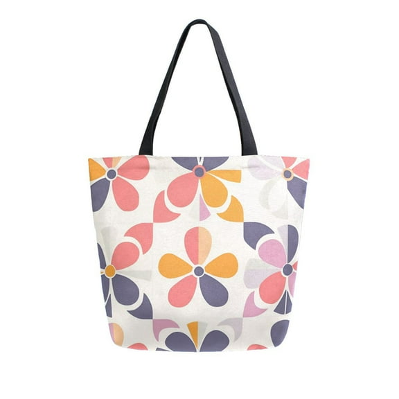 FORMRS Womens Canvas Tote Bag with Zipper Inner Pocket Shoulder Handbag, Purple Retro Flower