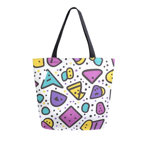 FORMRS Womens Canvas Tote Bag with Zipper Inner Pocket Shoulder Handbag, Purple Retro Pattern