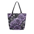 thumbnail image 1 of FORMRS Womens Canvas Tote Bag with Zipper Inner Pocket Shoulder Handbag, Purple Roses, 1 of 7
