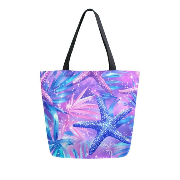 FORMRS Womens Canvas Tote Bag with Zipper Inner Pocket Shoulder Handbag, Purple Starfish Pattern