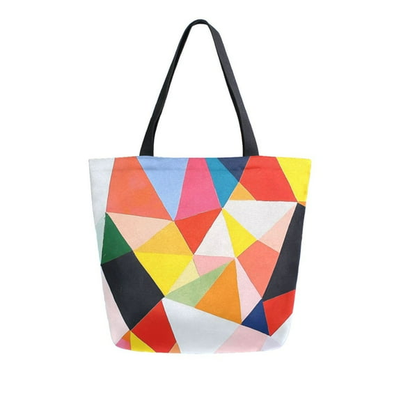 FORMRS Womens Canvas Tote Bag with Zipper Inner Pocket Shoulder Handbag, Purple Triangles