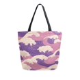 thumbnail image 1 of FORMRS Womens Canvas Tote Bag with Zipper Inner Pocket Shoulder Handbag, Purple Wave Pattern, 1 of 7