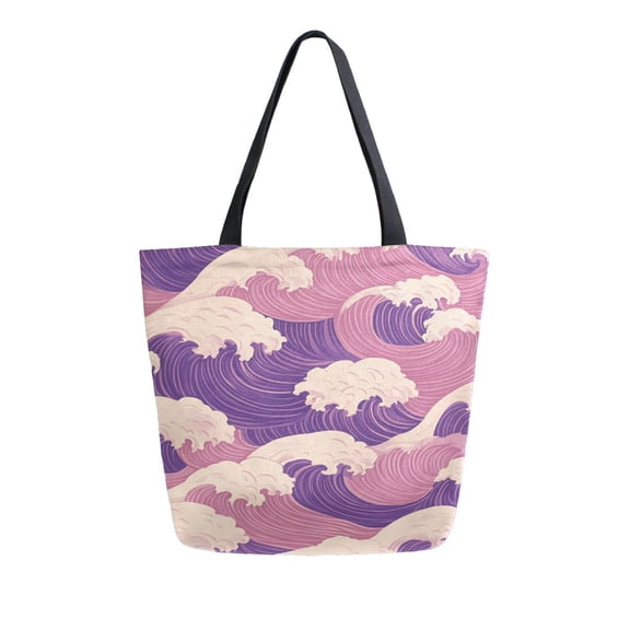 FORMRS Womens Canvas Tote Bag with Zipper Inner Pocket Shoulder Handbag, Purple Wave Pattern
