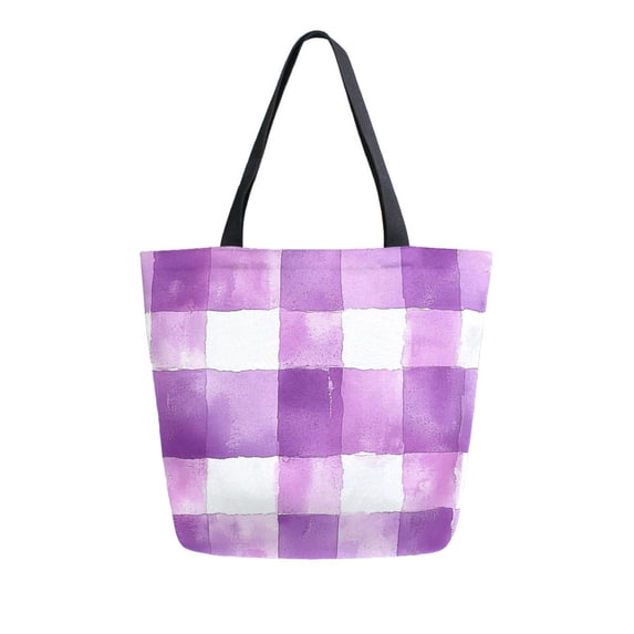 FORMRS Womens Canvas Tote Bag with Zipper Inner Pocket Shoulder Handbag, Purple and White Pattern