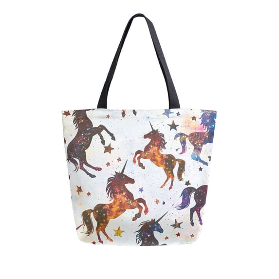 FORMRS Womens Canvas Tote Bag with Zipper Inner Pocket Shoulder Handbag, Rainbow Stars Pattern