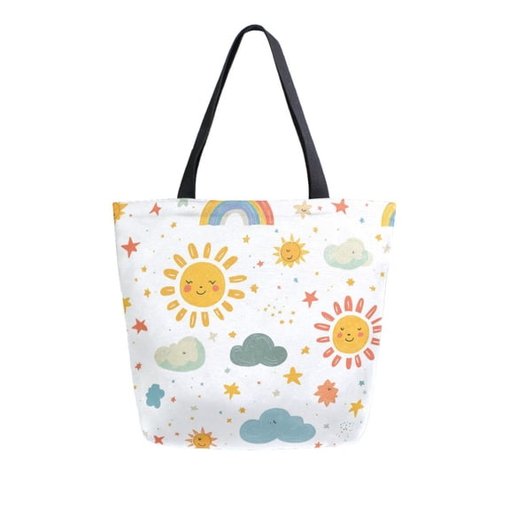 FORMRS Womens Canvas Tote Bag with Zipper Inner Pocket Shoulder Handbag, Rainbows Pattern