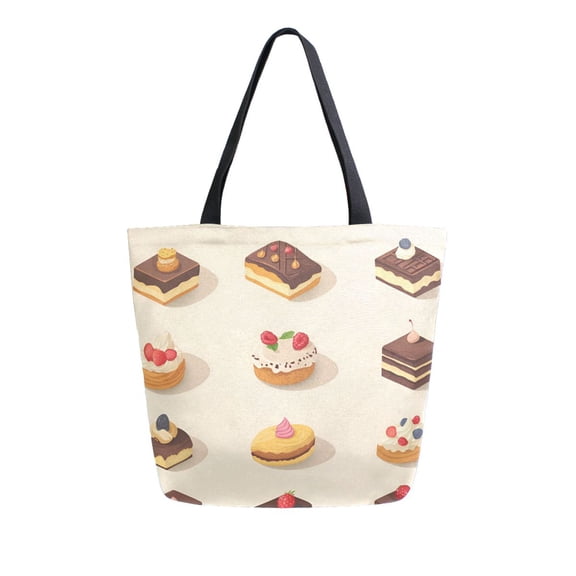 FORMRS Womens Canvas Tote Bag with Zipper Inner Pocket Shoulder Handbag, Red Cakes