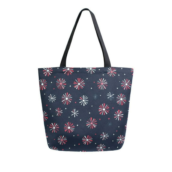FORMRS Womens Canvas Tote Bag with Zipper Inner Pocket Shoulder Handbag, Red Fireworks Pattern
