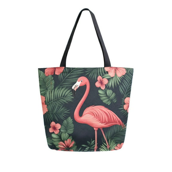 FORMRS Womens Canvas Tote Bag with Zipper Inner Pocket Shoulder Handbag, Red Flamingo Pattern