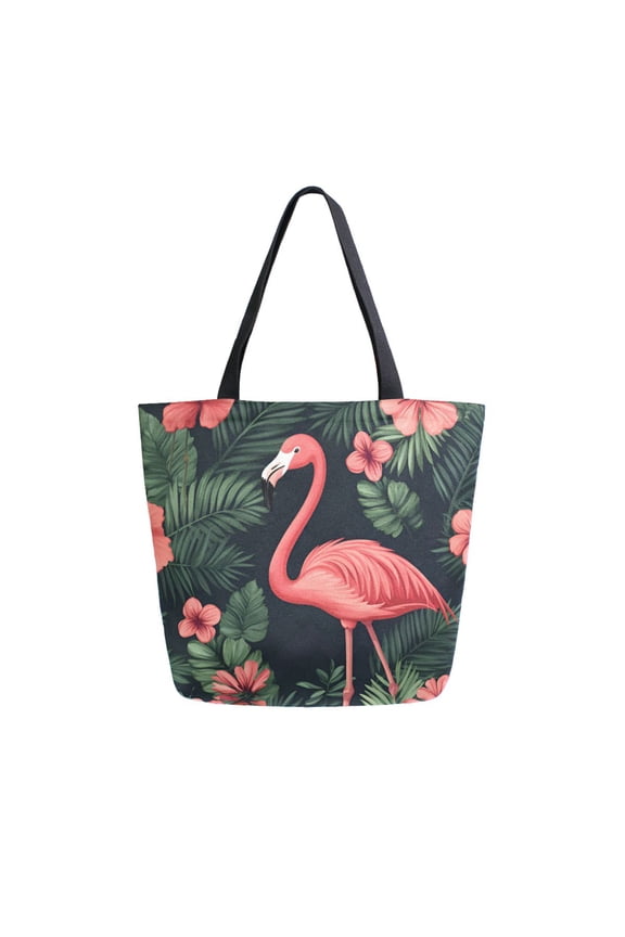Womens Canvas Tote Bag with Zipper Inner Pocket Shoulder Handbag, Red Flamingo Pattern