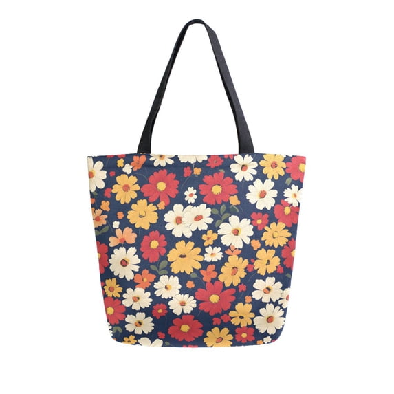 FORMRS Womens Canvas Tote Bag with Zipper Inner Pocket Shoulder Handbag, Red Floral