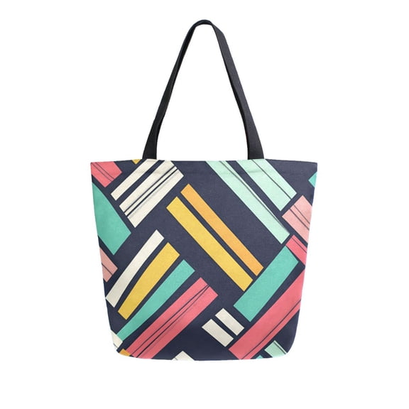 FORMRS Womens Canvas Tote Bag with Zipper Inner Pocket Shoulder Handbag, Red Geometric