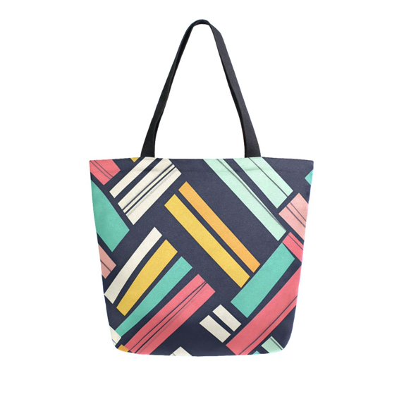 FORMRS Womens Canvas Tote Bag with Zipper Inner Pocket Shoulder Handbag, Red Geometric