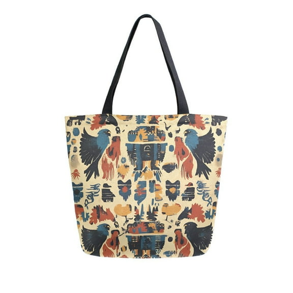 FORMRS Womens Canvas Tote Bag with Zipper Inner Pocket Shoulder Handbag, Red Geometric