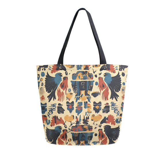FORMRS Womens Canvas Tote Bag with Zipper Inner Pocket Shoulder Handbag, Red Geometric