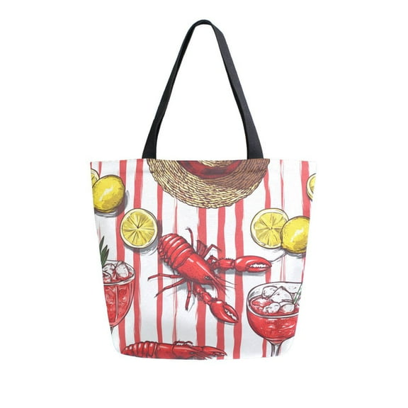 FORMRS Womens Canvas Tote Bag with Zipper Inner Pocket Shoulder Handbag, Red Lobster