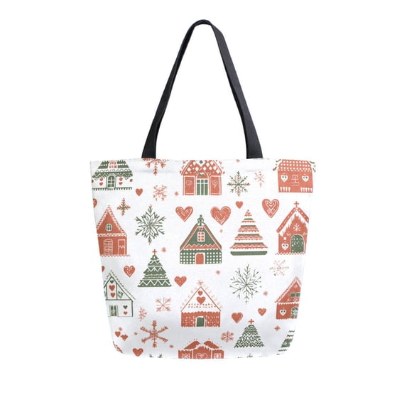 FORMRS Womens Canvas Tote Bag with Zipper Inner Pocket Shoulder Handbag, Red Nordic Christmas