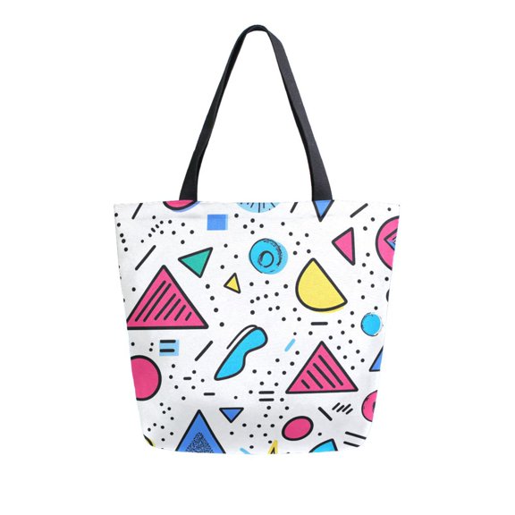 FORMRS Womens Canvas Tote Bag with Zipper Inner Pocket Shoulder Handbag, Red Retro Pattern