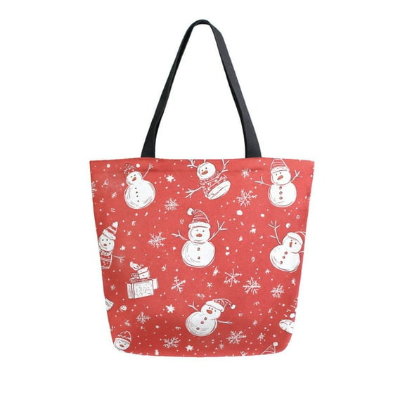 FORMRS Womens Canvas Tote Bag with Zipper Inner Pocket Shoulder Handbag, Red Snowman
