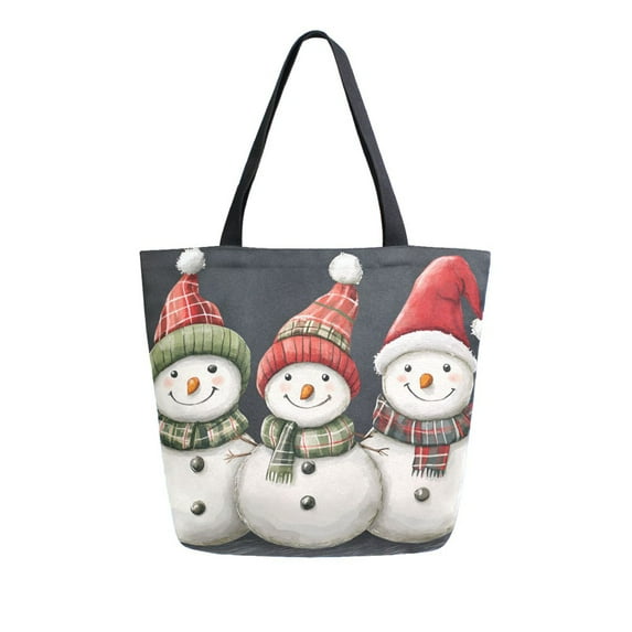 FORMRS Womens Canvas Tote Bag with Zipper Inner Pocket Shoulder Handbag, Red Snowmen