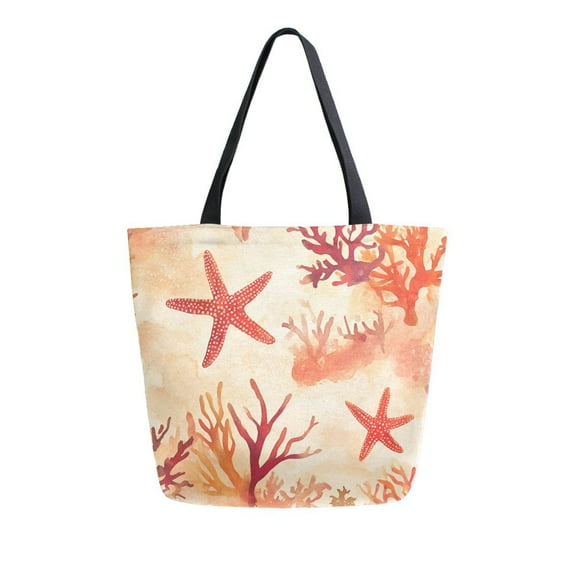 FORMRS Womens Canvas Tote Bag with Zipper Inner Pocket Shoulder Handbag, Red Starfish