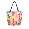 thumbnail image 1 of FORMRS Womens Canvas Tote Bag with Zipper Inner Pocket Shoulder Handbag, Red Striped Lemon, 1 of 7