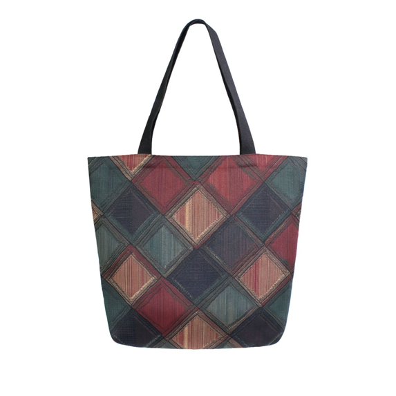FORMRS Womens Canvas Tote Bag with Zipper Inner Pocket Shoulder Handbag, Red Tartan Pattern