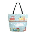 thumbnail image 1 of FORMRS Womens Canvas Tote Bag with Zipper Inner Pocket Shoulder Handbag, Red Trains Pattern, 1 of 7