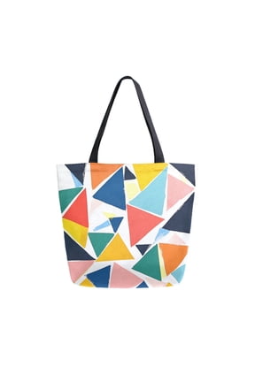 Womens Canvas Tote Bag with Zipper Inner Pocket Shoulder Handbag, Red Triangles