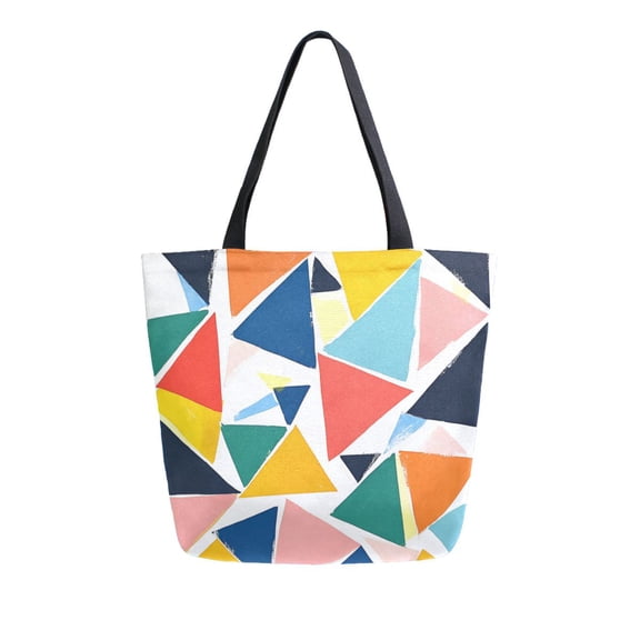 FORMRS Womens Canvas Tote Bag with Zipper Inner Pocket Shoulder Handbag, Red Triangles