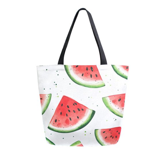 FORMRS Womens Canvas Tote Bag with Zipper Inner Pocket Shoulder Handbag, Red Watermelon