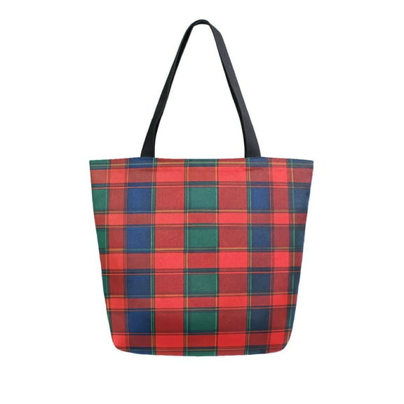 FORMRS Womens Canvas Tote Bag with Zipper Inner Pocket Shoulder Handbag, Red and Blue Pattern