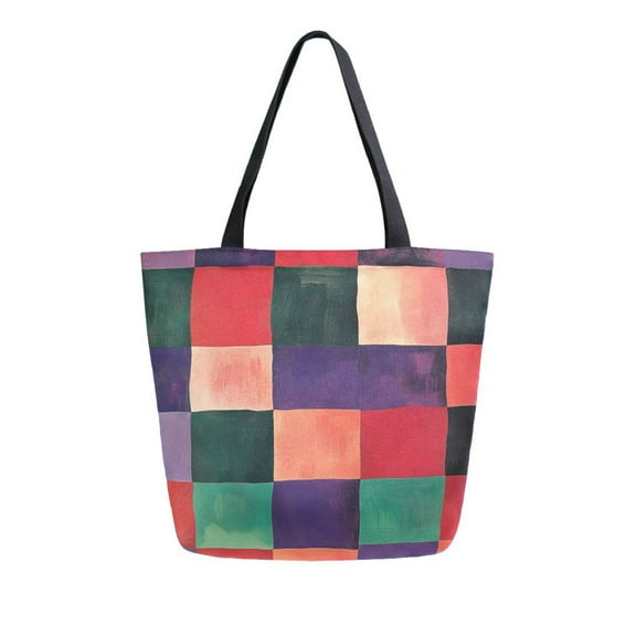 FORMRS Womens Canvas Tote Bag with Zipper Inner Pocket Shoulder Handbag, Red and Purple Plaid Pattern