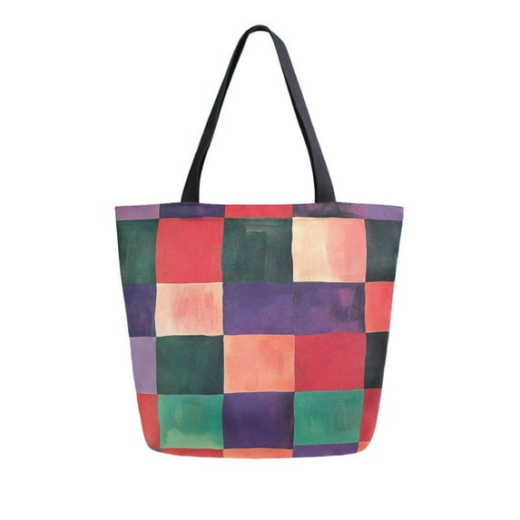 FORMRS Womens Canvas Tote Bag with Zipper Inner Pocket Shoulder Handbag, Red and Purple Plaid Pattern