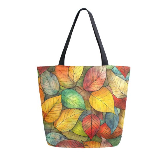FORMRS Womens Canvas Tote Bag with Zipper Inner Pocket Shoulder Handbag, Retro Autumn Leaves