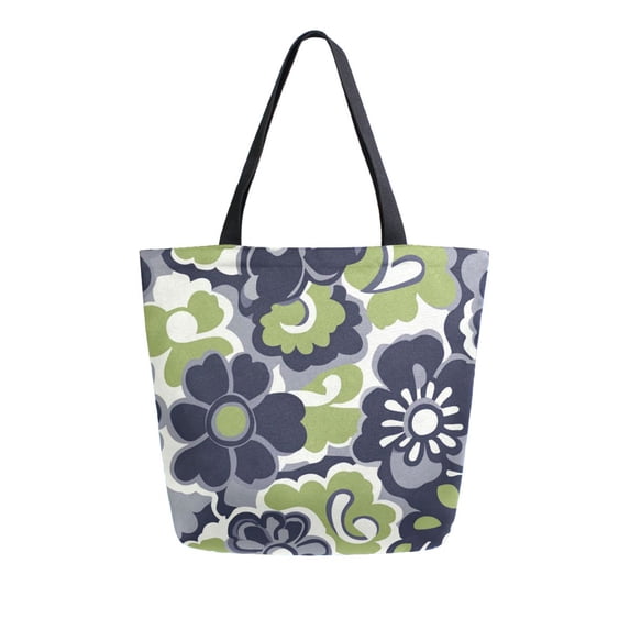 FORMRS Womens Canvas Tote Bag with Zipper Inner Pocket Shoulder Handbag, Retro Floral Pattern