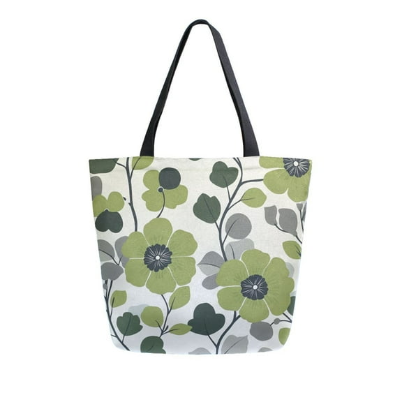 FORMRS Womens Canvas Tote Bag with Zipper Inner Pocket Shoulder Handbag, Retro Flower Print
