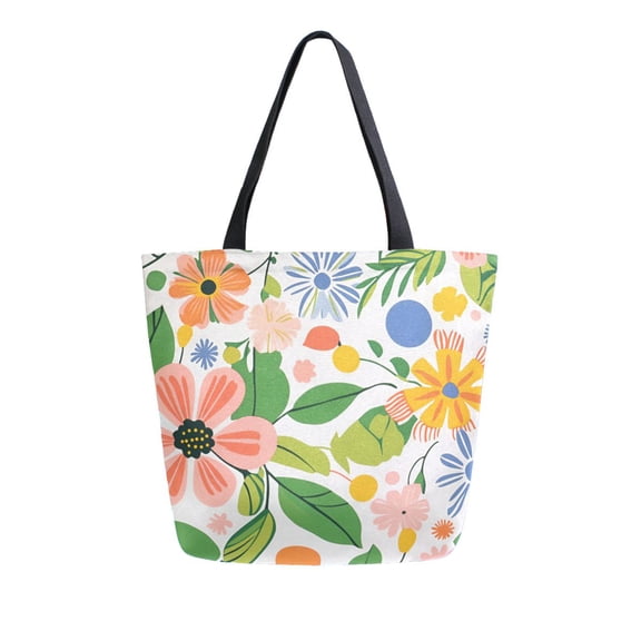 FORMRS Womens Canvas Tote Bag with Zipper Inner Pocket Shoulder Handbag, Retro Pink Floral