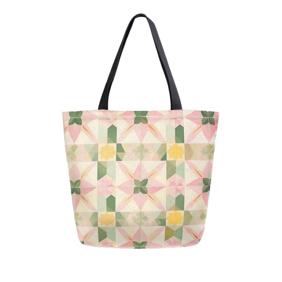 FORMRS Womens Canvas Tote Bag with Zipper Inner Pocket Shoulder Handbag, Retro Pink Stars