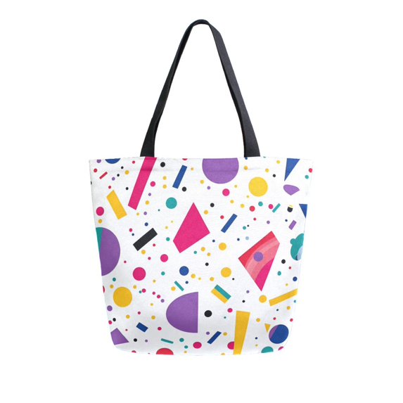 FORMRS Womens Canvas Tote Bag with Zipper Inner Pocket Shoulder Handbag, Retro Round