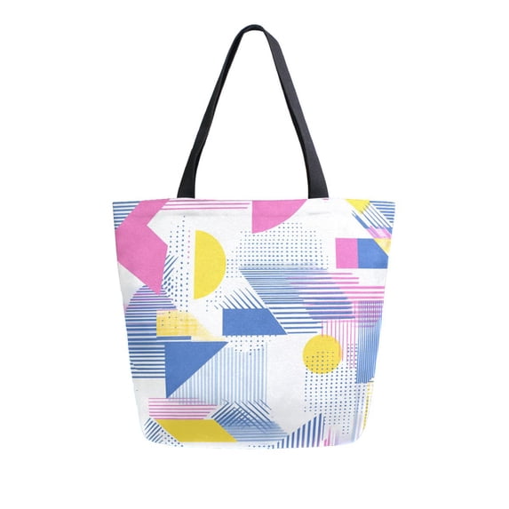 FORMRS Womens Canvas Tote Bag with Zipper Inner Pocket Shoulder Handbag, Retro Simple Shapes