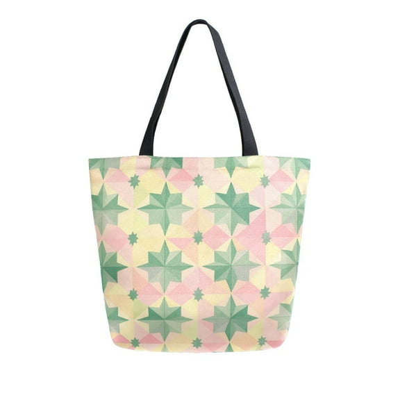 FORMRS Womens Canvas Tote Bag with Zipper Inner Pocket Shoulder Handbag, Retro Symmetrical Stars