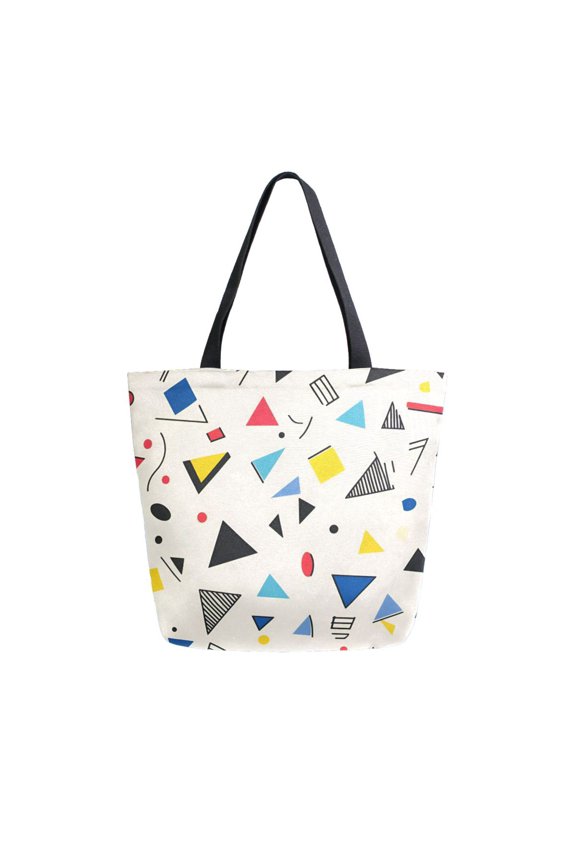 Womens Canvas Tote Bag with Zipper Inner Pocket Shoulder Handbag, Retro Triangles