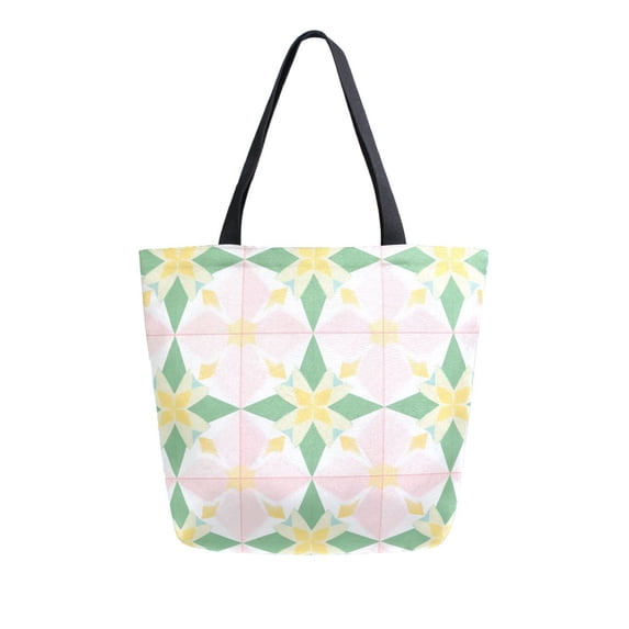 FORMRS Womens Canvas Tote Bag with Zipper Inner Pocket Shoulder Handbag, Retro Yellow Stars