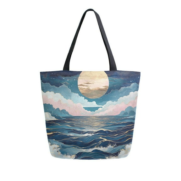 FORMRS Womens Canvas Tote Bag with Zipper Inner Pocket Shoulder Handbag, Rolling Waves