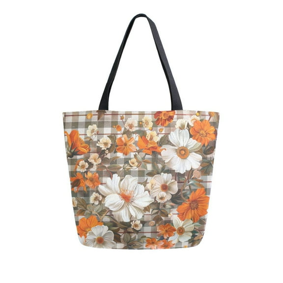 FORMRS Womens Canvas Tote Bag with Zipper Inner Pocket Shoulder Handbag, Rustic Floral