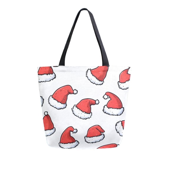 FORMRS Womens Canvas Tote Bag with Zipper Inner Pocket Shoulder Handbag, Santa Hats Pattern