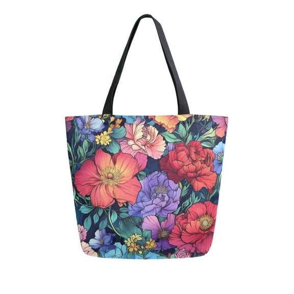FORMRS Womens Canvas Tote Bag with Zipper Inner Pocket Shoulder Handbag, Serene Floral Pattern