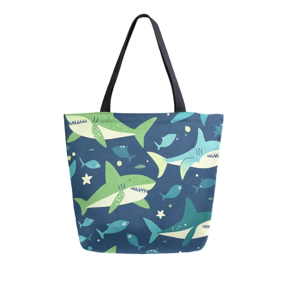 FORMRS Womens Canvas Tote Bag with Zipper Inner Pocket Shoulder Handbag, Sharks Pattern