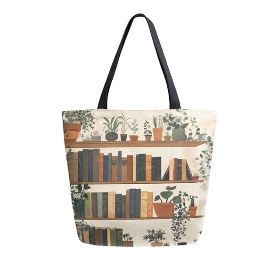 FORMRS Womens Canvas Tote Bag with Zipper Inner Pocket Shoulder Handbag, Shelf Plants